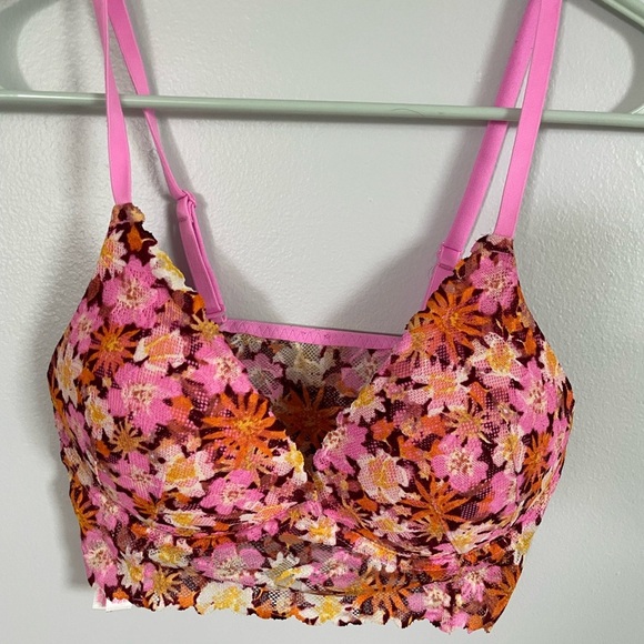 PINK Victoria's Secret Floral Lace push up Bralette - Pink and Orange size small - Picture 1 of 5